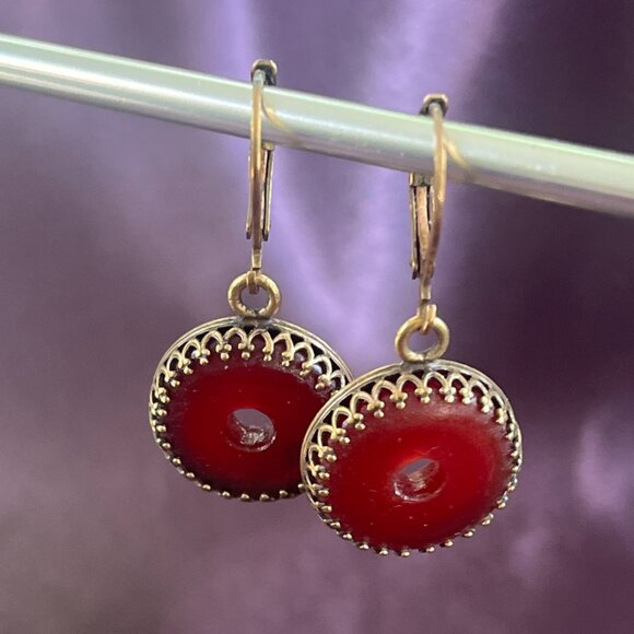 Carnelian Agate Drop Earrings - Bezel - Lever Back Ear Wires - Picture 4 of 6
